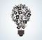 Black and white hand print in lightbulb shape , symbol of thinking concept