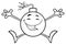 Black And White Happy Bomb Cartoon Mascot Character Jumping With Open Arms