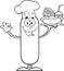 Black And White Happy Chef Sausage Cartoon Character Carrying A Hot Dog