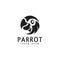 Black and white head parrot logo design, small logo bird parrot in circle, bird store, vector template icon symbol