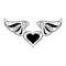 Black and white heart with wings on white background