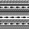 Black and white horizontal greek traditional meander with fishes geometric ornament, seamless pattern, vector