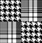 Black and white houndstooth pattern patchwork fabric swatch