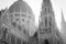 Black and white Hungarian Parliament gothic facade image in Budapest