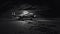 Black And White Hyper-realistic Art: Plane On Snowy Beach At Night