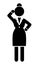 Black and white icon of thoughtful business woman, web logo, business lady in office suit thinking