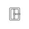 Black & white illustration of buckle fastener. Vector line icon. Isolated object