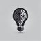 Black and white illustration of a bulb with brain inside - AI generated concept of new idea