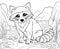 Black and white illustration for coloring animals, raccoon.