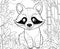 Black and white illustration for coloring animals, raccoon.