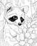 Black and white illustration for coloring animals, raccoon.