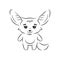 Black and white illustration of cute fennec fox