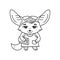 Black and white illustration of cute stylish dressed female fennec fox