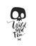 Black and White illustration depicting cute cartoon skull. Wild Free phrase lettering. Could be used as T-shirt print