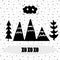 Black and white illustration depicting mountains and fir-trees, with a cheerful inscription `hohoho`.