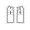 Black & white illustration of dress sewing pattern with markings