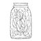 Black and white illustration with a fabulous autumn in a glass jar. Autumn forest. Vector picture.