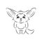 Black and white illustration of a funny fennec fox  looks with sadness