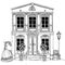 Black and white illustration of a house. Vector.