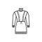 Black & white illustration of knitted warm long sleeve high collar sweater dress. Vector line icon of winter handmade clothes.