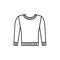 Black & white illustration of knitted warm long sleeve sweater pullover. Vector line icon of winter handmade clothes. Isolated