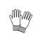 Black & white illustration of knitted warm mittens gloves. Vector line icon of winter handmade clothes. Isolated object