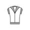 Black & white illustration of knitted warm vest waistcoat. Vector line icon of winter handmade clothes. Sleeveless sweater.