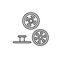 Black & white illustration of metal snap fasteners. Stud denim buttons. Vector line icon. Isolated object