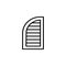 Black & white illustration of old louver arch window shutter. Vector line icon of wooden vintage outdoor jalousie. Isolated object