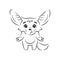 Black and white illustration of puzzled fennec fox who shrugs its shoulders