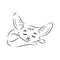 Black an white illustration of sleeping cartoon fennec fox