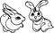 Black-white illustration of two rabbits in love. Chinese rabbits. Tattoo idea.