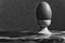 Black and white image, Egg, Boiled, chicken egg, a stand, a wood