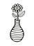 Black and white image of flower and vase.