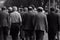 Black and White Image of a Group of Elderly Men Walking Down the Street in the 1950s, Generative AI
