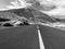 Black and white image of highway going to volcano Teide on Tenerife island