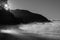 Black and white image of Rarangi beach