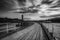 Black and white image of Whitby pier