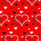 Black and White Intersecting Hearts on Red Background.