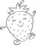 Black and white kawaii drawing of a cute little strawberry, happy, with shoes, for children`s coloring book