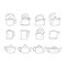 Black and white kettle line icon set. Teapot logo.