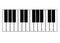 The black and white keys of a piano keyboard arrangement sequence white backdrop