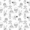 Black and white Kids Doodles seamless Pattern