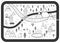 Black and White Kids Road Play Mat. Vector River, Mountains and Woods Adventure Map with Houses and Animals