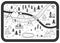 Black and White Kids Road Play Mat. Vector River, Mountains and Woods Adventure Map with Houses, Wood, Field, and