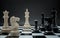 Black and White King and Knight of chess setup on dark background . Leader and teamwork concept for success. Chess concept save t