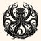 Black and White Kraken,Cthulhu,Octopus Silhouette Ornament Vector Art for Logo and Icon