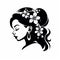 Black And White Lady Silhouette With Flower Design Vector Illustration