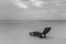 Black and white landscape of lonely sunbed on the beautiful beach