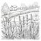 Black And White Lavender Garden Coloring Page With Tranquil Country Setting